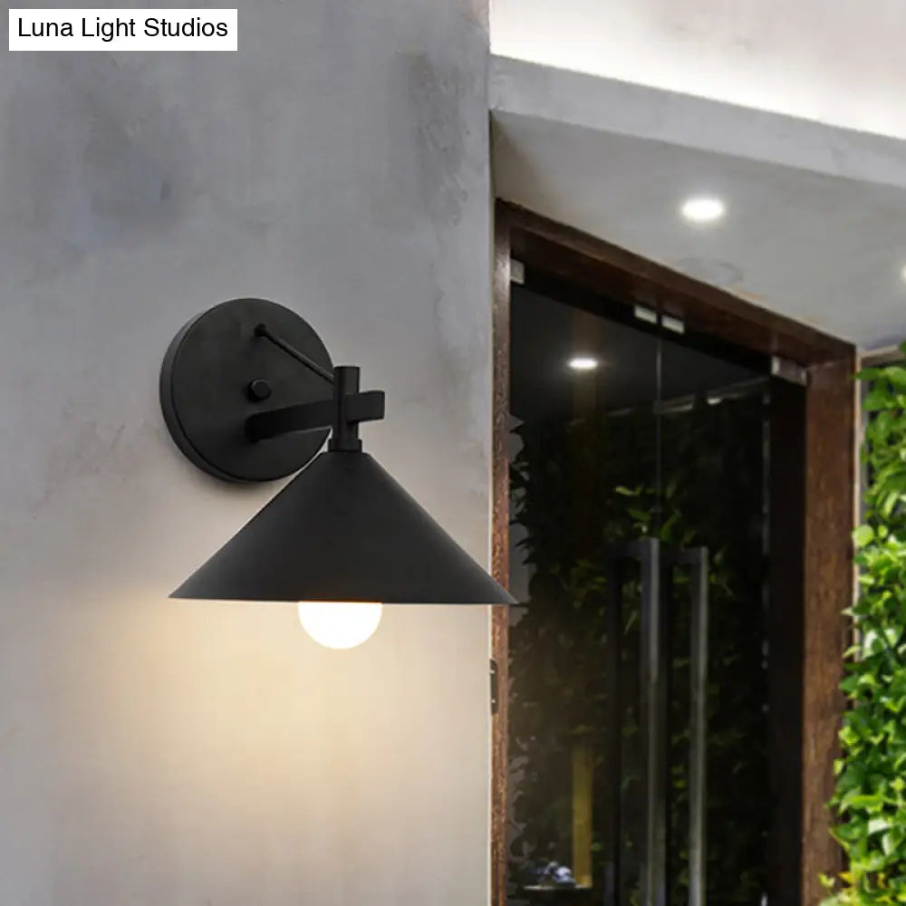 Retro Conical Wall Mount Lamp: Single Light Metal Lighting In Matte Black/Brass/Aged Silver