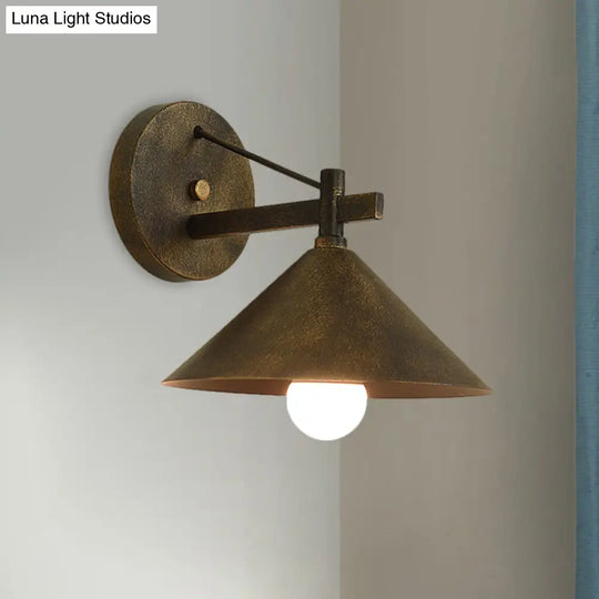 Retro Conical Wall Mount Lamp: Single Light Metal Lighting In Matte Black/Brass/Aged Silver