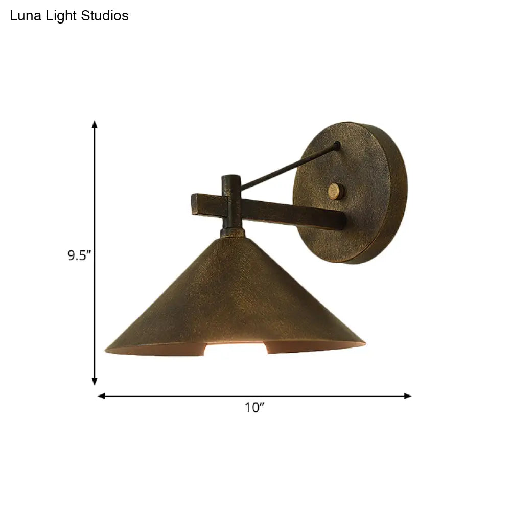 Retro Conical Wall Mount Lamp: Single Light Metal Lighting In Matte Black/Brass/Aged Silver