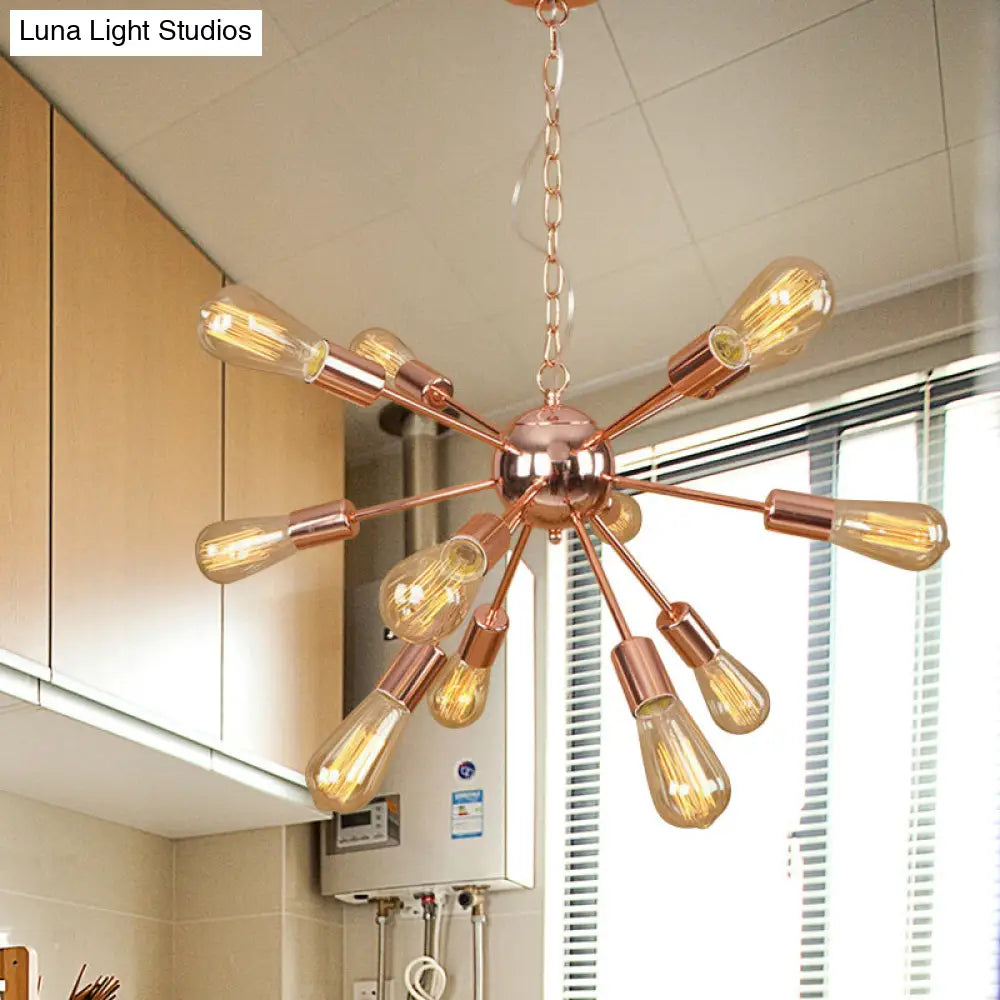 Copper/Chrome Sputnik Chandelier - Retro Metal Pendant Light With 9/12 Lights Stylish Ceiling Lamp