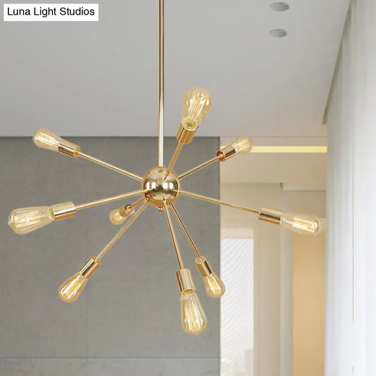 Copper/Chrome Sputnik Chandelier - Retro Metal Pendant Light With 9/12 Lights Stylish Ceiling Lamp