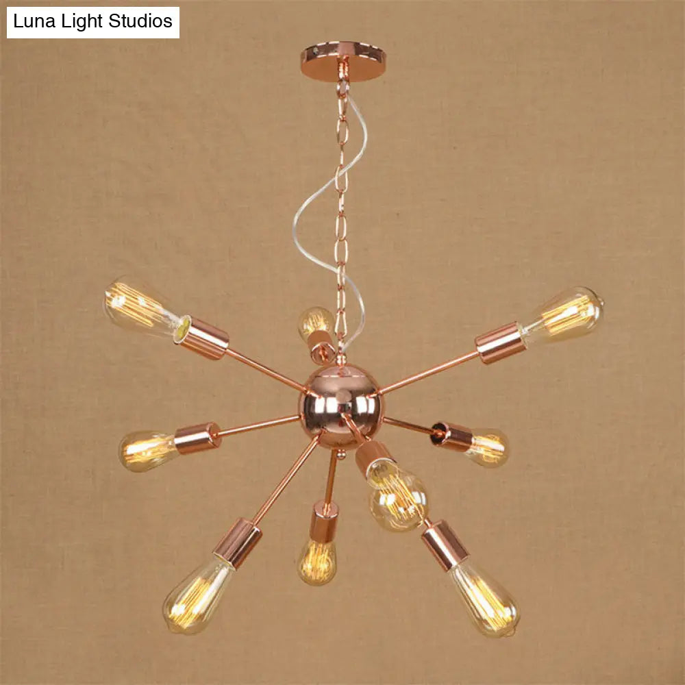 Copper/Chrome Sputnik Chandelier - Retro Metal Pendant Light With 9/12 Lights Stylish Ceiling Lamp