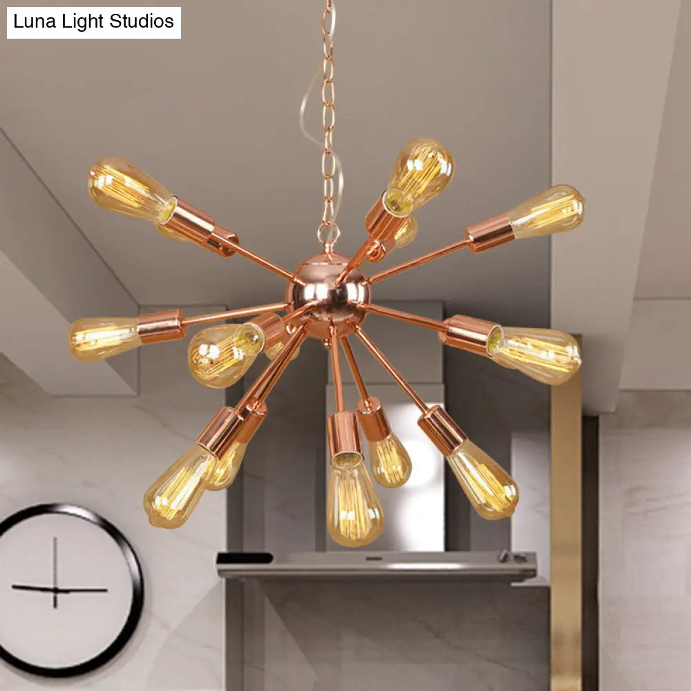 Copper/Chrome Sputnik Chandelier - Retro Metal Pendant Light With 9/12 Lights Stylish Ceiling Lamp