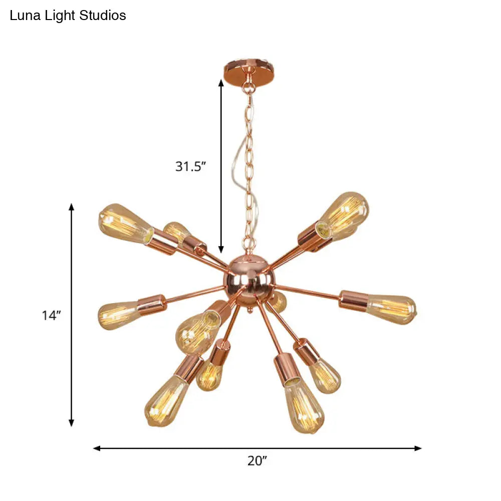 Copper/Chrome Sputnik Chandelier - Retro Metal Pendant Light With 9/12 Lights Stylish Ceiling Lamp