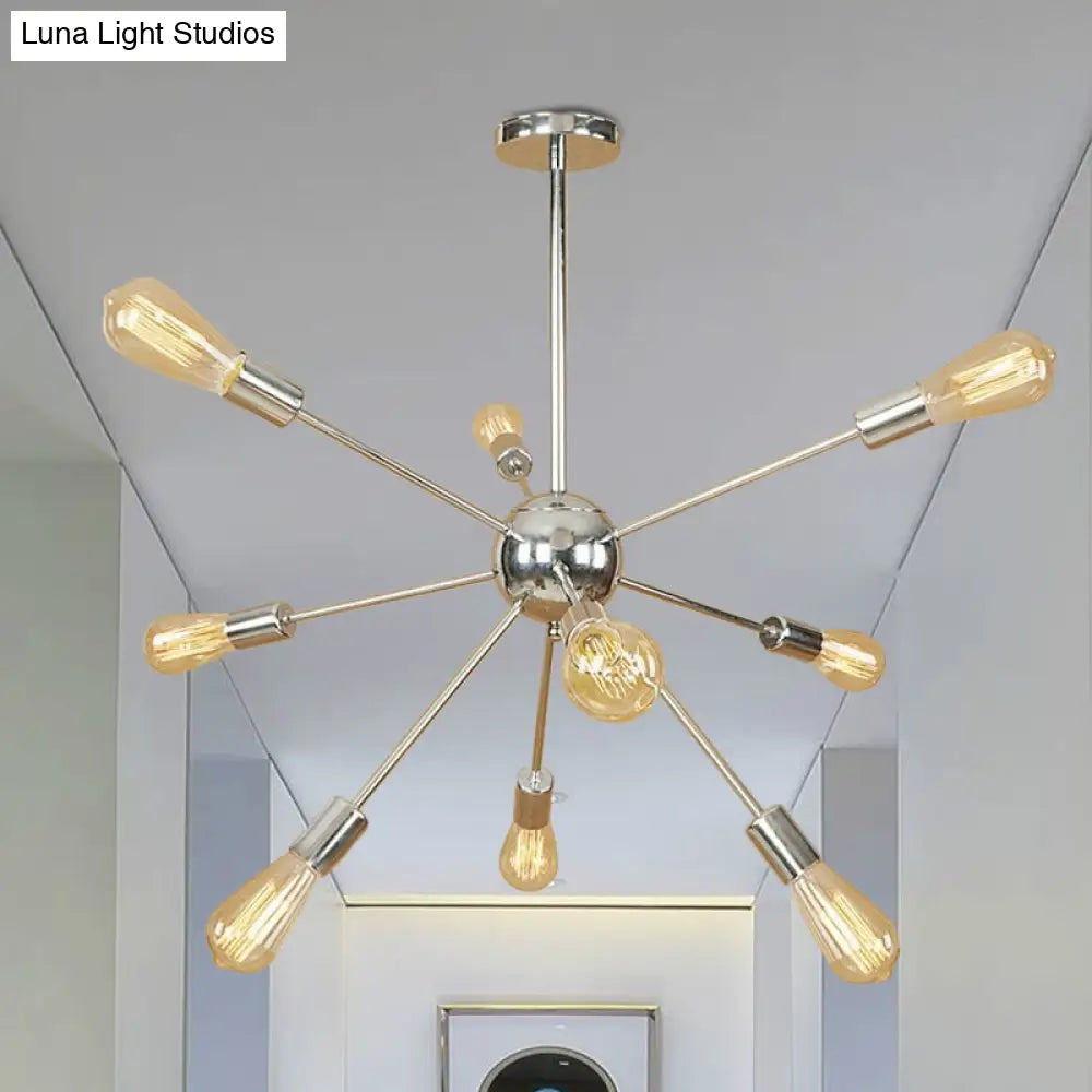 Copper/Chrome Sputnik Chandelier - Retro Metal Pendant Light With 9/12 Lights Stylish Ceiling Lamp