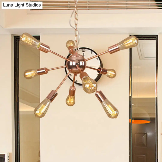 Copper/Chrome Sputnik Chandelier - Retro Metal Pendant Light With 9/12 Lights Stylish Ceiling Lamp