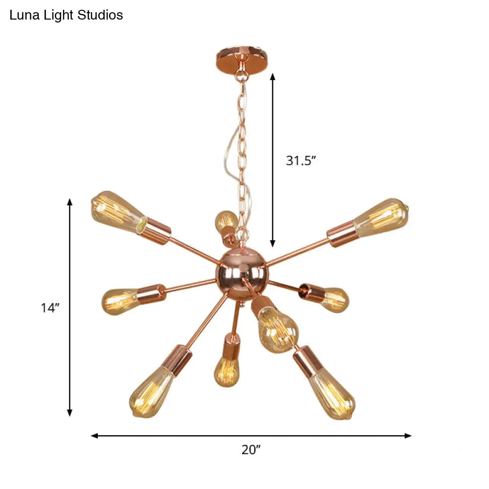 Copper/Chrome Sputnik Chandelier - Retro Metal Pendant Light With 9/12 Lights Stylish Ceiling Lamp