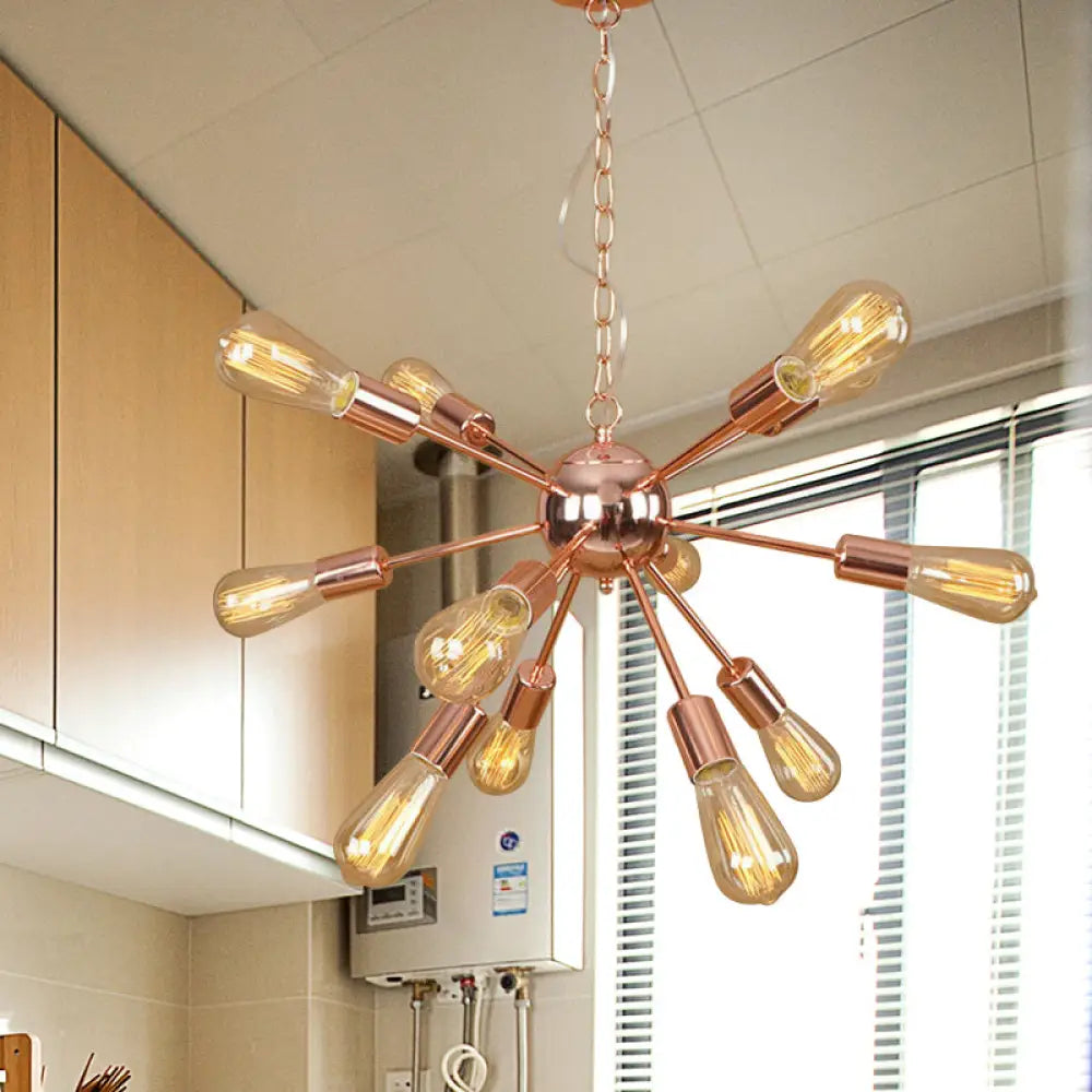 Retro Copper/Chrome Chandelier - Stylish 9/12 Lights Pendant Light For Over Table 12 / Copper