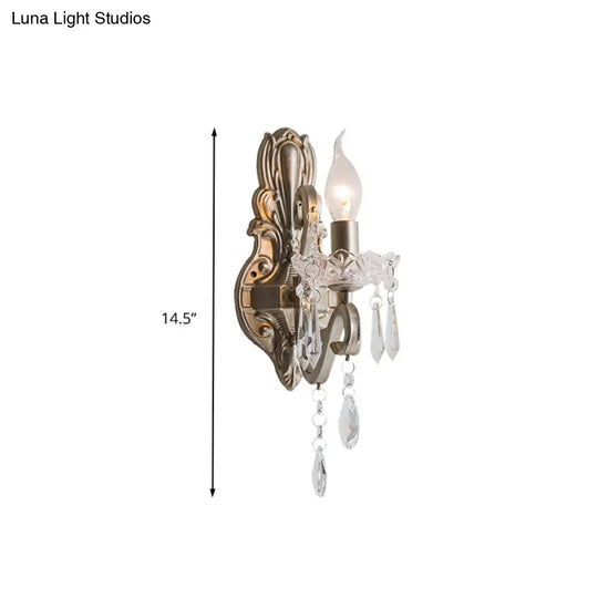 Retro Crystal Candle Wall Lamp With 1/2 Bulbs - Silver Sconce For Living Room