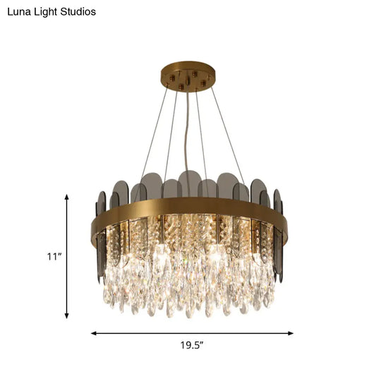 Retro Crystal Drum Chandelier - Gold Finish Pendant Light Fixture For Dining Room Ceiling Oval Panel