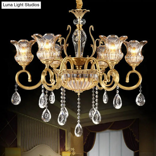 Retro Crystal Glass Brass Chandelier - Decorative Living Room Hanging Lamp