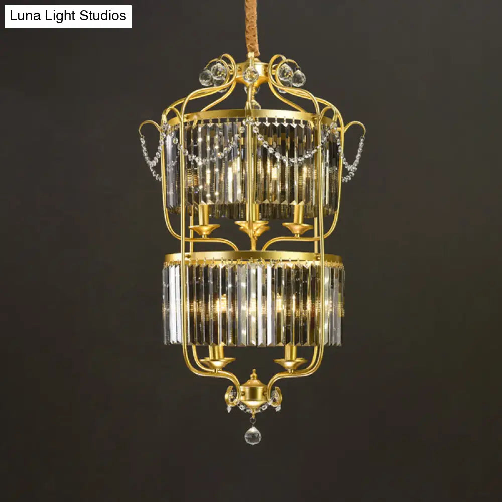 Retro Crystal Hanging Lamp: Prismatic Candle Chandelier With Scroll Frame