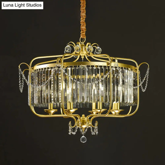 Retro Crystal Hanging Lamp: Prismatic Candle Chandelier With Scroll Frame