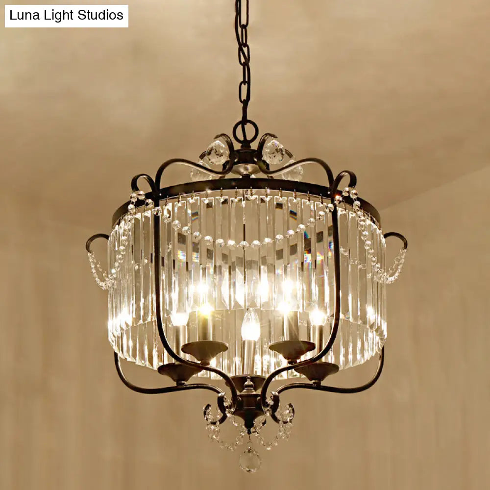 Retro Crystal Hanging Lamp: Prismatic Candle Chandelier With Scroll Frame