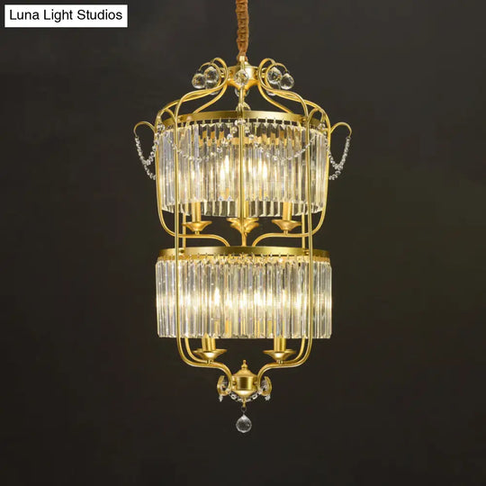 Retro Crystal Hanging Lamp: Prismatic Candle Chandelier With Scroll Frame