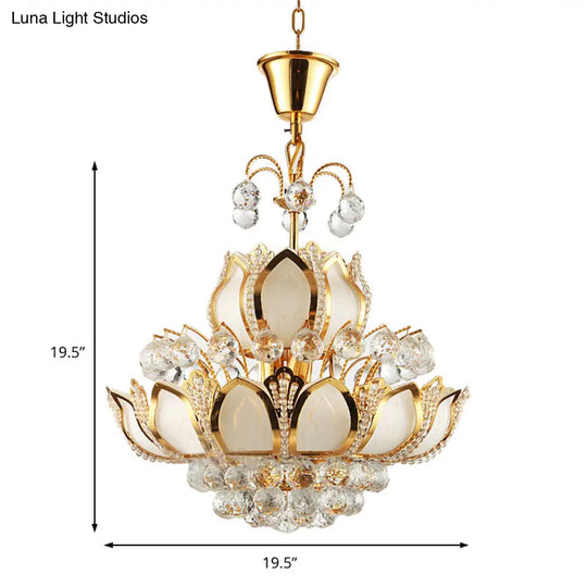 Retro Crystal Lotus Chandelier Pendant Light - 10-Head Hanging Ceiling In Gold