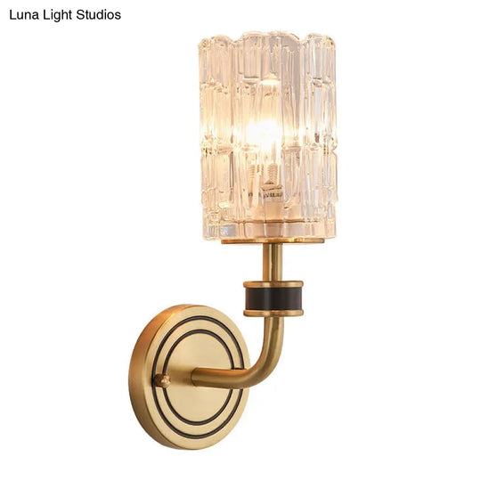 Retro Crystal Wall Sconce - 1 Light Brass Fixture For Living Room