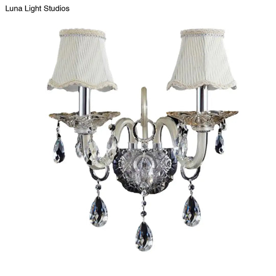 Retro Crystal Wall Sconce Chrome Lighting Fixture - 1/2 Lights Led For Living Room