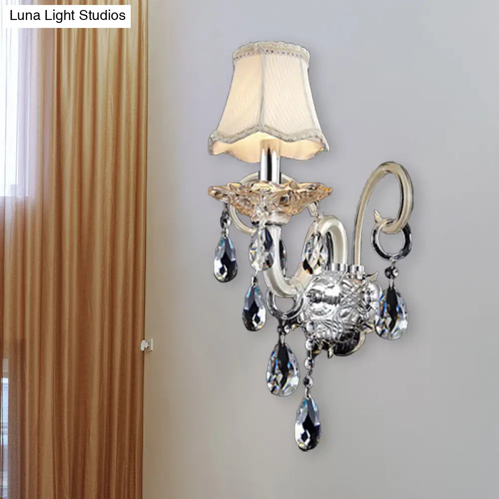 Retro Crystal Wall Sconce Chrome Lighting Fixture - 1/2 Lights Led For Living Room