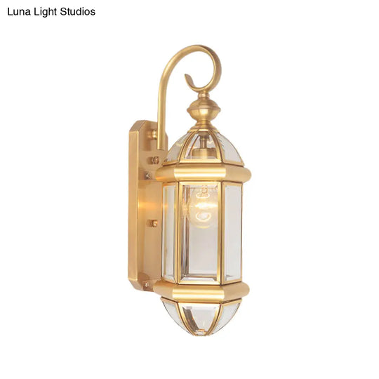 Retro Curved Arm Brass Wall Sconce With Flush Mount For Living Room