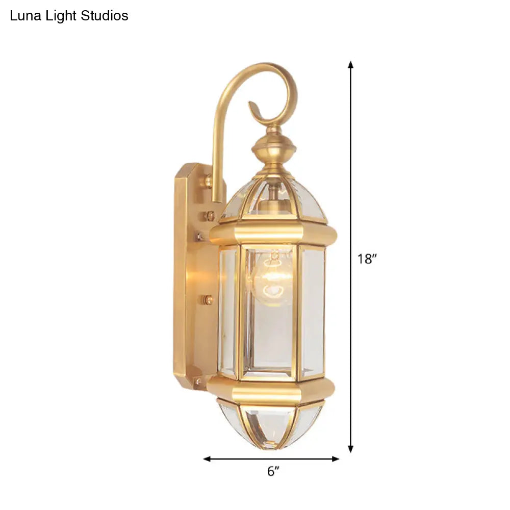 Retro Curved Arm Brass Wall Sconce With Flush Mount For Living Room