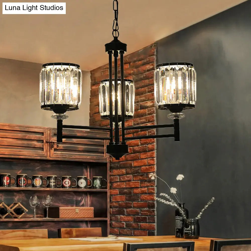 Retro Crystal Pendant Light With Adjustable Chain - Black 3/6/8 Lights