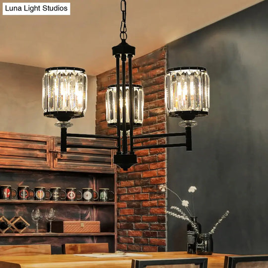 Retro Crystal Pendant Light With Adjustable Chain - Black 3/6/8 Lights