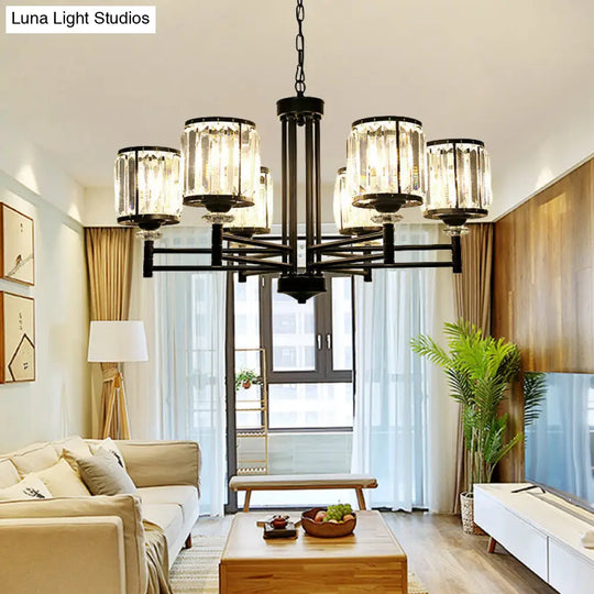 Retro Crystal Pendant Light With Adjustable Chain - Black 3/6/8 Lights