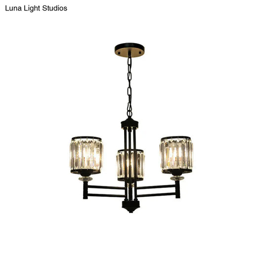 Retro Crystal Pendant Light With Adjustable Chain - Black 3/6/8 Lights