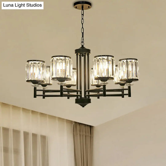 Retro Crystal Pendant Light With Adjustable Chain - Black 3/6/8 Lights