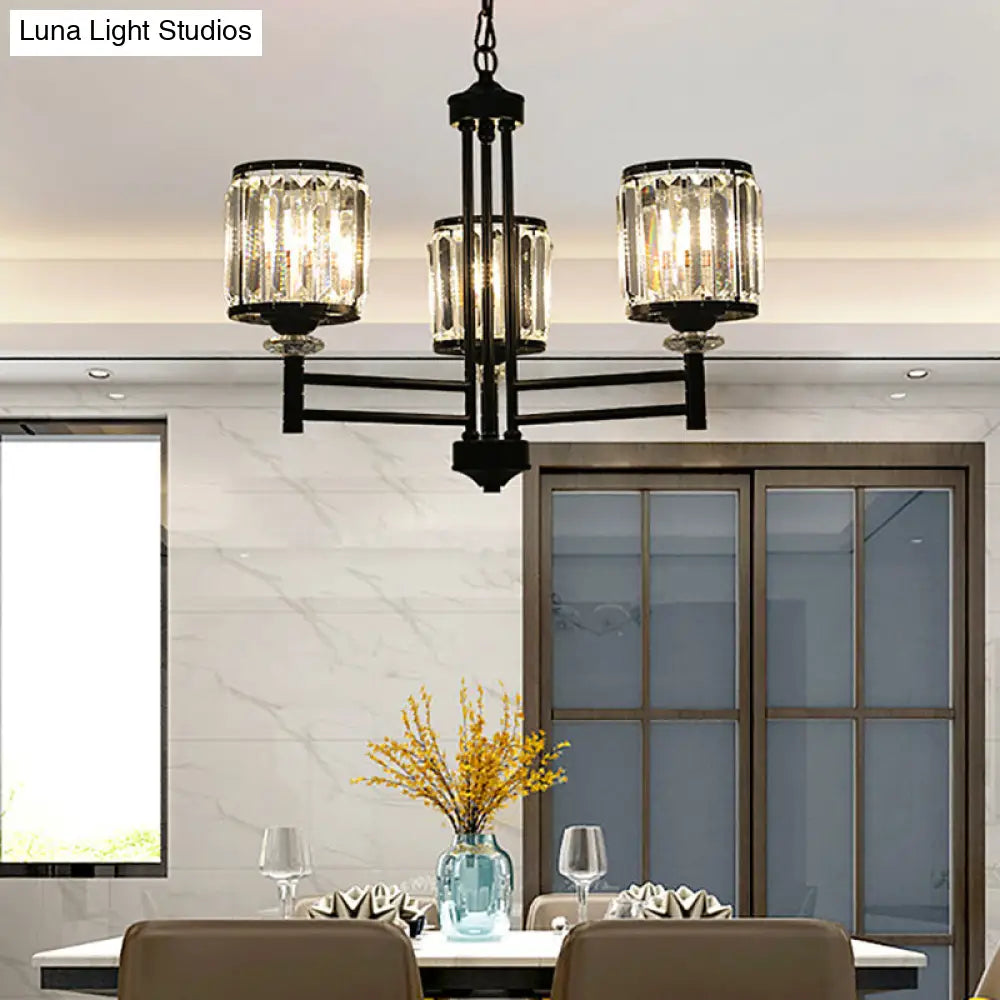 Retro Crystal Pendant Light With Adjustable Chain - Black 3/6/8 Lights 3 /