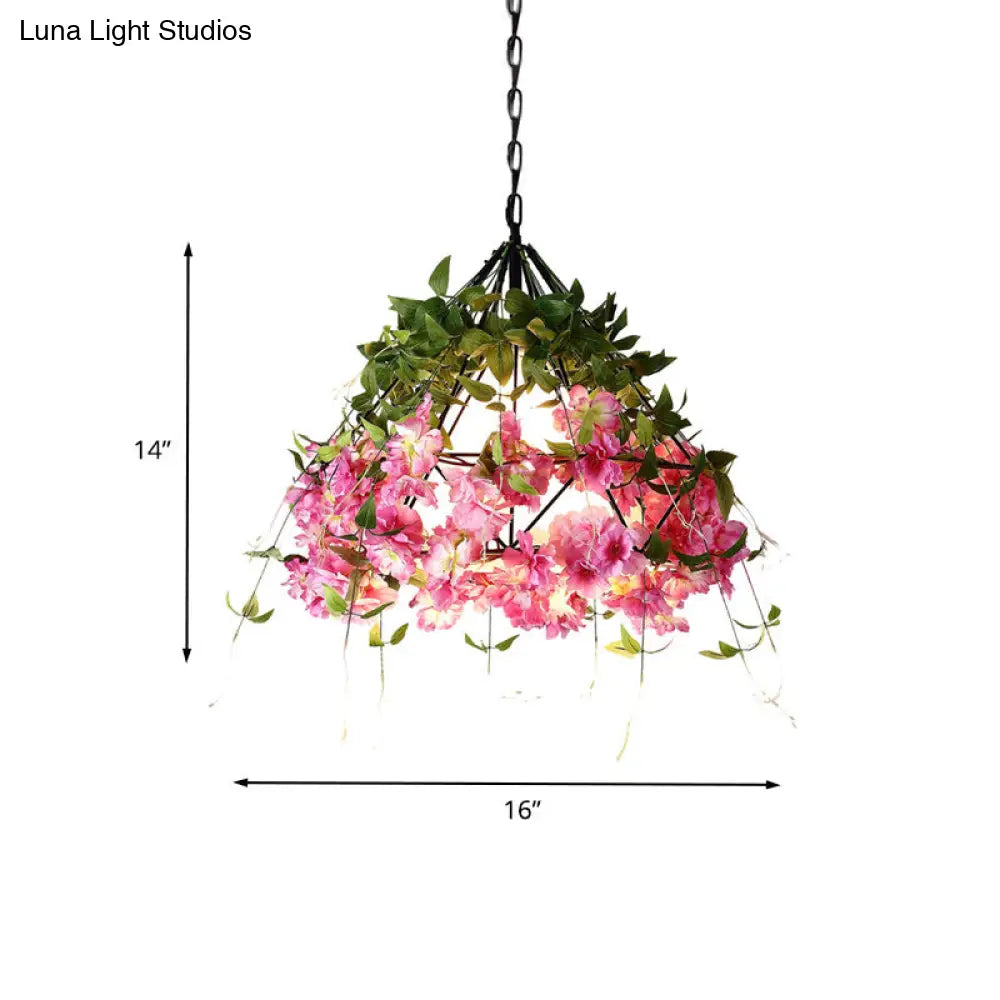 Retro Diamond Pendant Light In Black - Metal Flower Design With 1 Bulb 23.5’ Wide