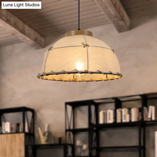 Retro Dome Ceiling Lamp - Stylish Flaxen Fabric Pendant Light With Adjustable Cord 14’/16’ Diameter