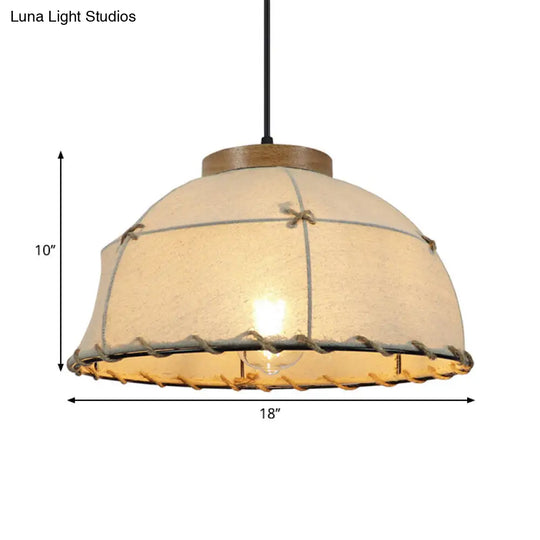 Retro Stylish Fabric Dome Ceiling Lamp With Adjustable Cord - 1 Bulb Flaxen Pendant Light 14/16 Dia