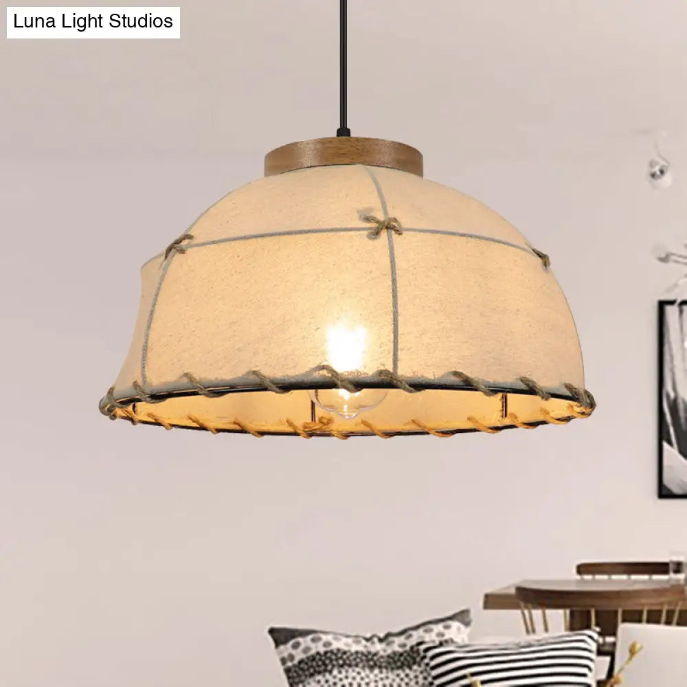 Retro Stylish Fabric Dome Ceiling Lamp With Adjustable Cord - 1 Bulb Flaxen Pendant Light 14/16 Dia