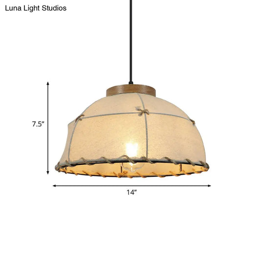 Retro Stylish Fabric Dome Ceiling Lamp With Adjustable Cord - 1 Bulb Flaxen Pendant Light 14/16 Dia