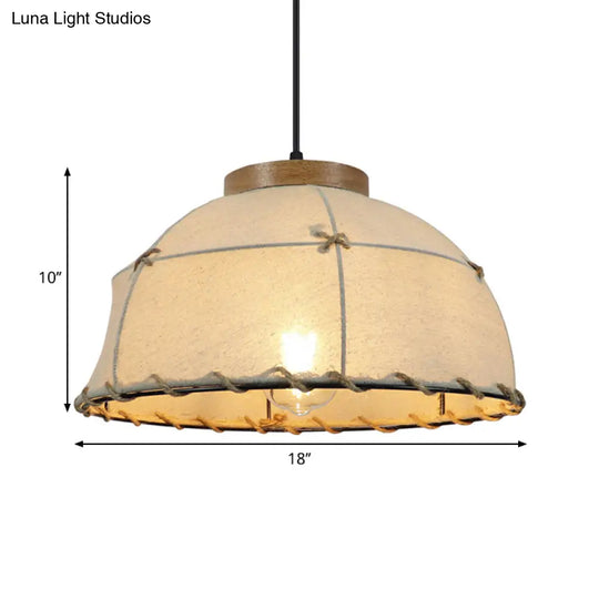 Retro Dome Ceiling Lamp - Stylish Flaxen Fabric Pendant Light With Adjustable Cord 14’/16’ Diameter