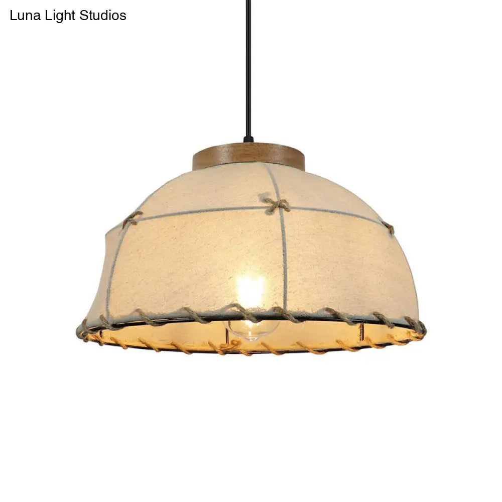 Retro Dome Ceiling Lamp - Stylish Flaxen Fabric Pendant Light With Adjustable Cord 14’/16’ Diameter