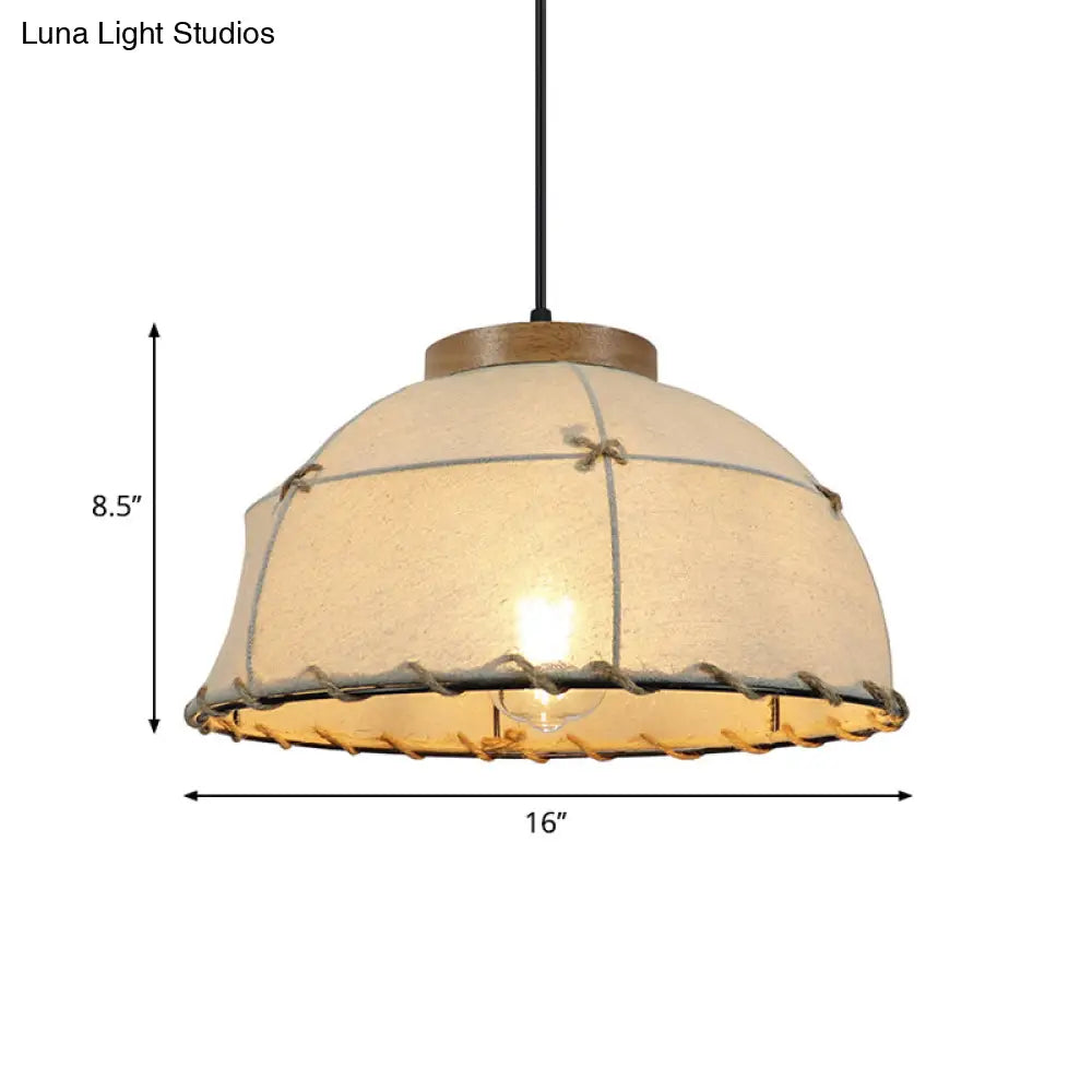 Retro Dome Ceiling Lamp - Stylish Flaxen Fabric Pendant Light With Adjustable Cord 14’/16’ Diameter