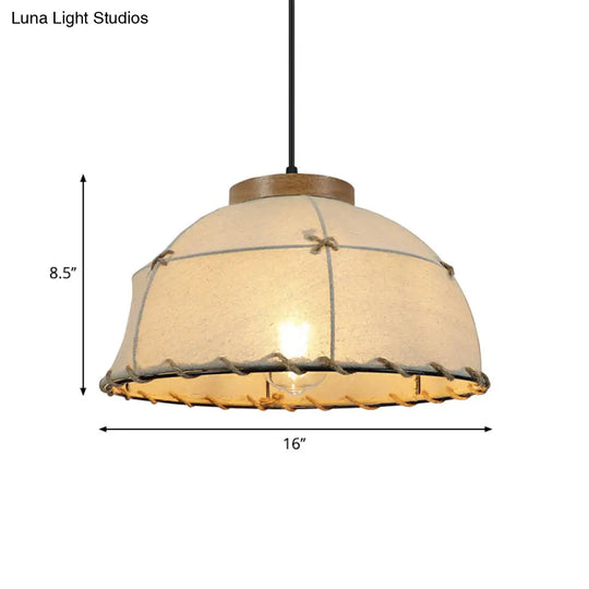 Retro Dome Ceiling Lamp - Stylish Flaxen Fabric Pendant Light With Adjustable Cord 14’/16’ Diameter