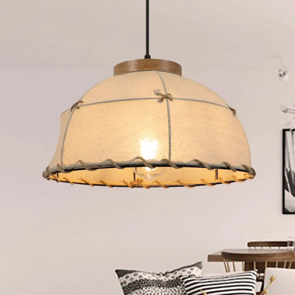 Retro Dome Ceiling Lamp - Stylish Flaxen Fabric Pendant Light With Adjustable Cord 14’/16’