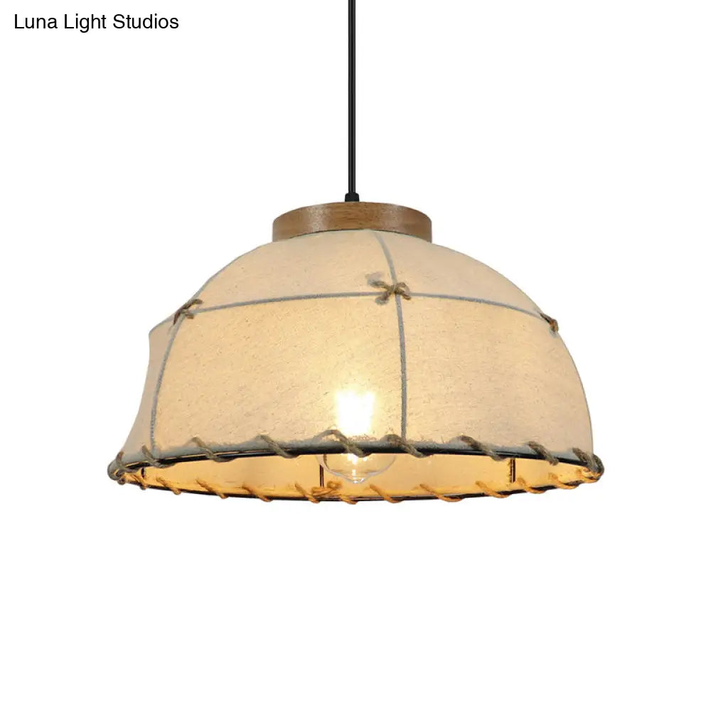 Retro Stylish Fabric Dome Ceiling Lamp With Adjustable Cord - 1 Bulb Flaxen Pendant Light 14/16 Dia