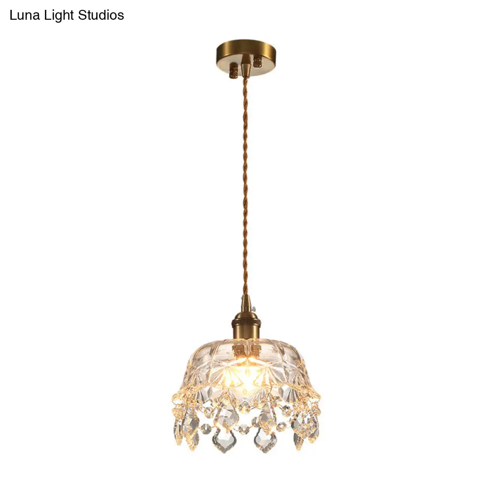 Retro Dome Clear Glass Pendant Ceiling Light With Crystal Accent