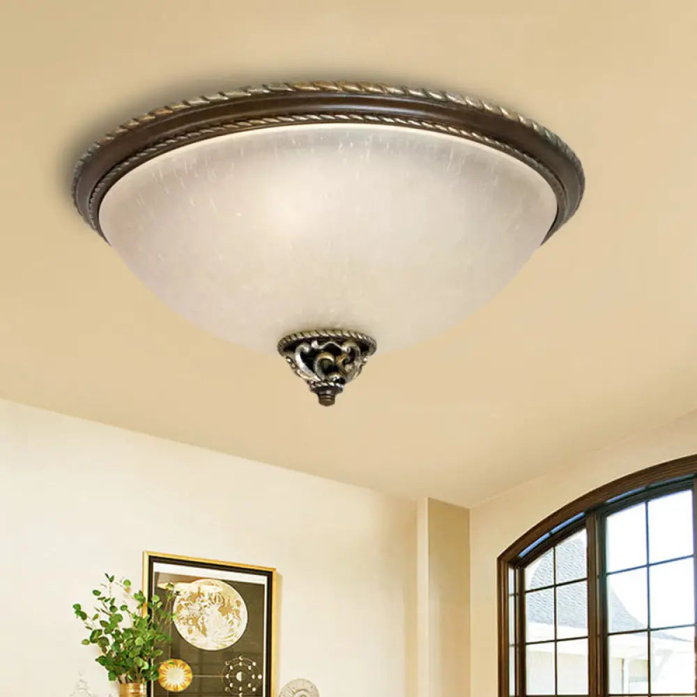 Retro Dome Frosted Glass Flush Mount Ceiling Light With 3 Heads In Black