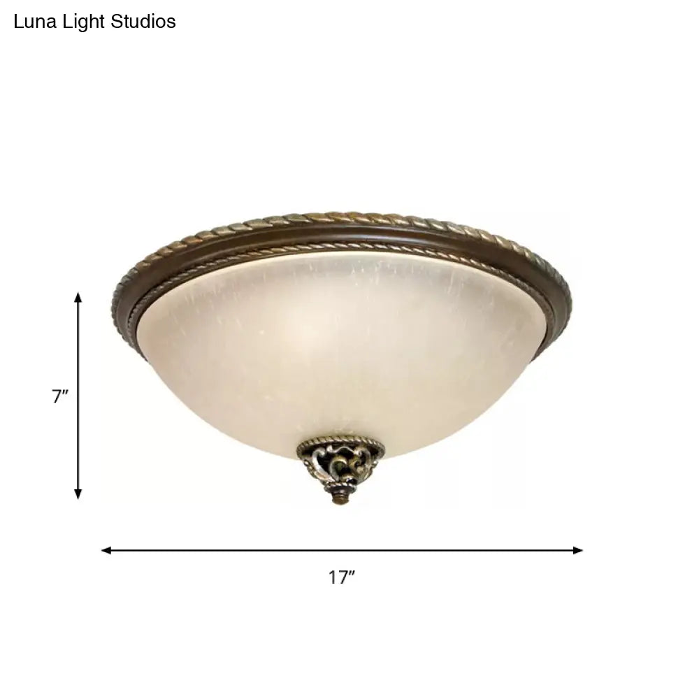 Retro Dome Frosted Glass Flush Mount Ceiling Light With 3 Heads In Black