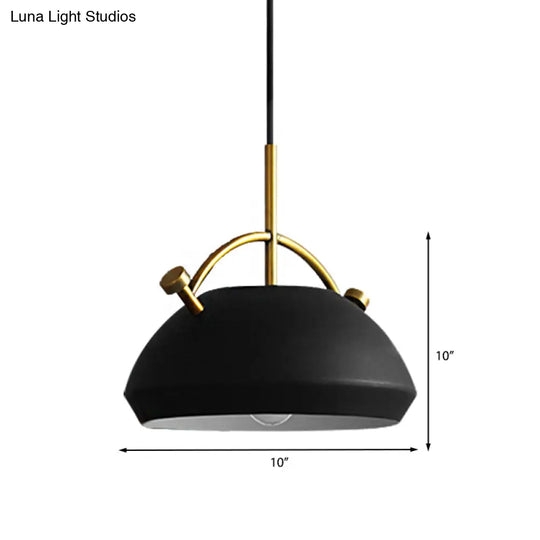 Retro Dome Shade Hanging Ceiling Light - Stylish Metal Pendant Lamp In Black/White 10/11/13 Width