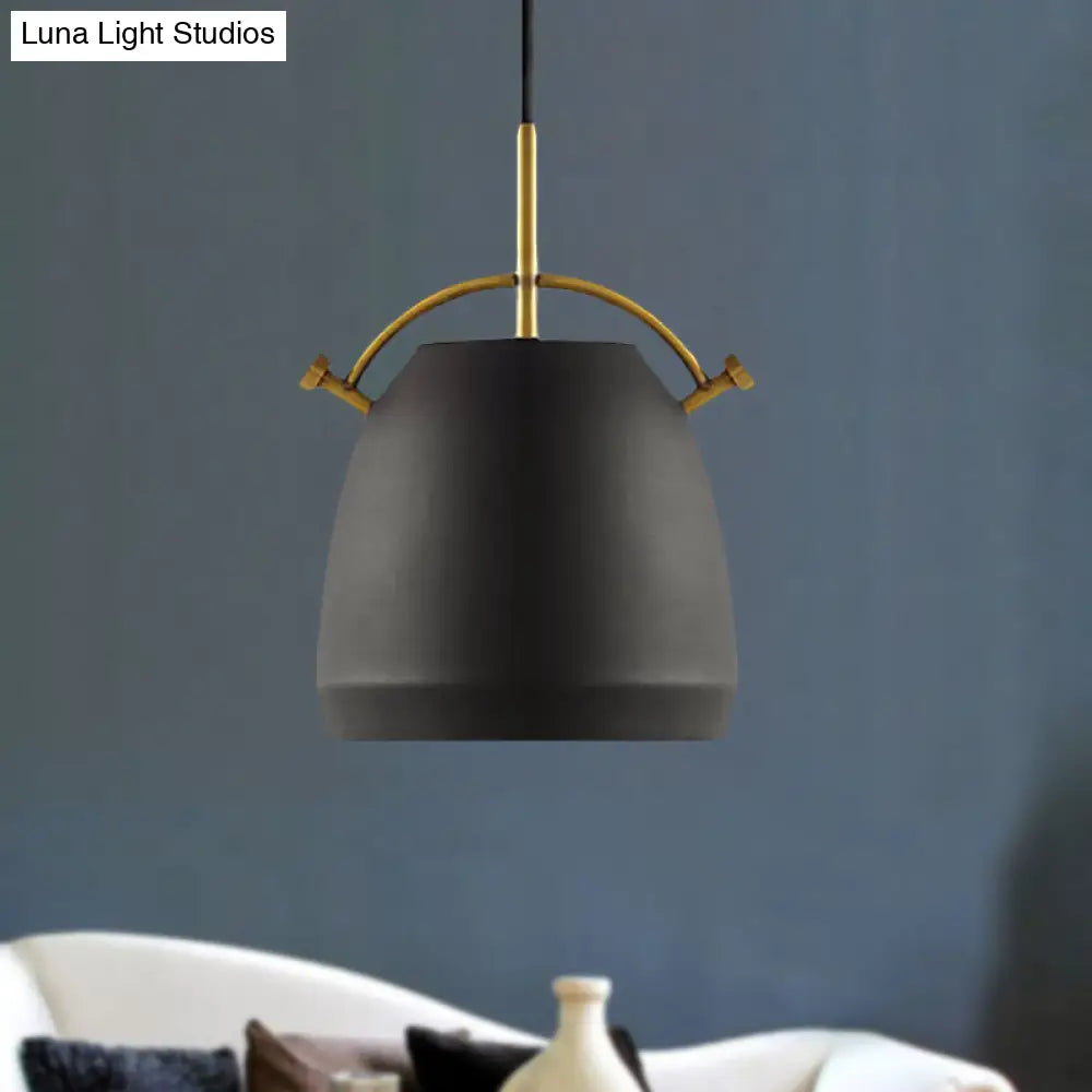 Retro Dome Shade Hanging Ceiling Light - Stylish Metal Pendant Lamp In Black/White 10/11/13 Width