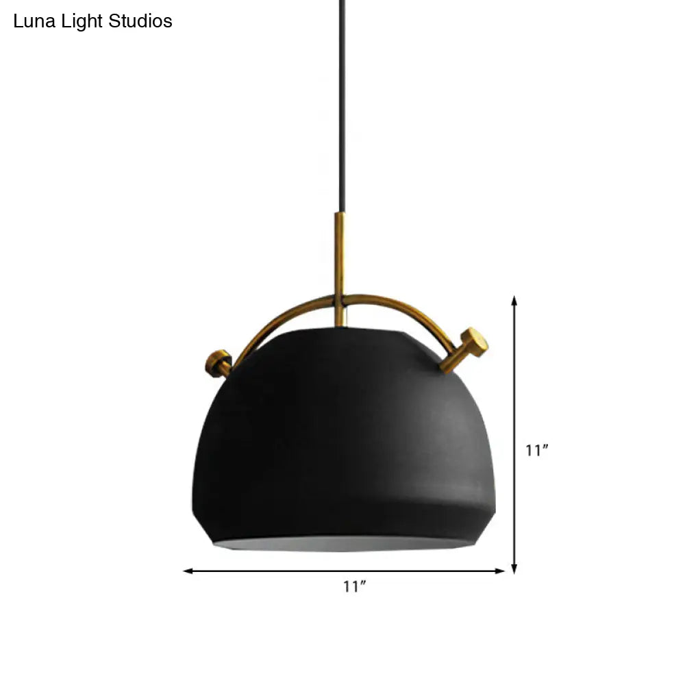 Retro Dome Shade Hanging Ceiling Light - Stylish Metal Pendant Lamp In Black/White 10/11/13 Width