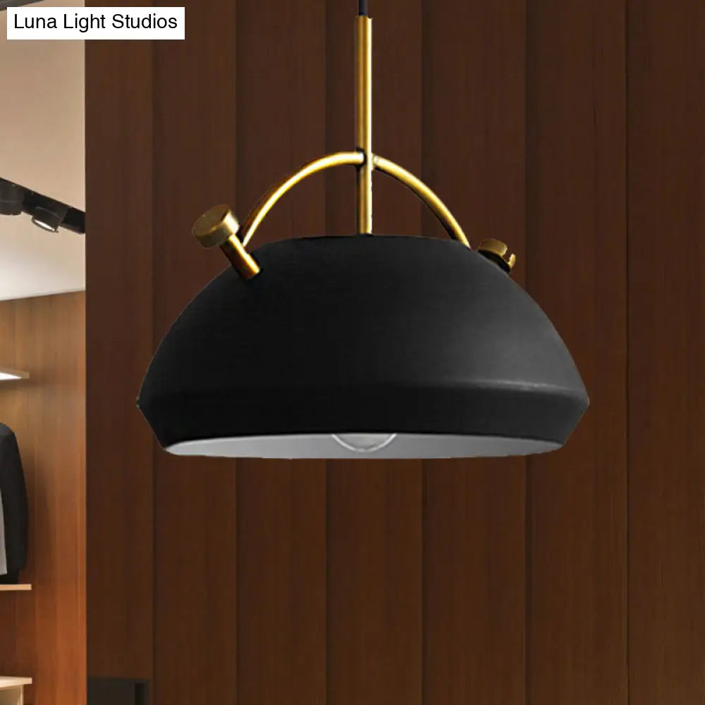 Retro Dome Shade Hanging Ceiling Light - Stylish Metal Pendant Lamp In Black/White 10/11/13 Width