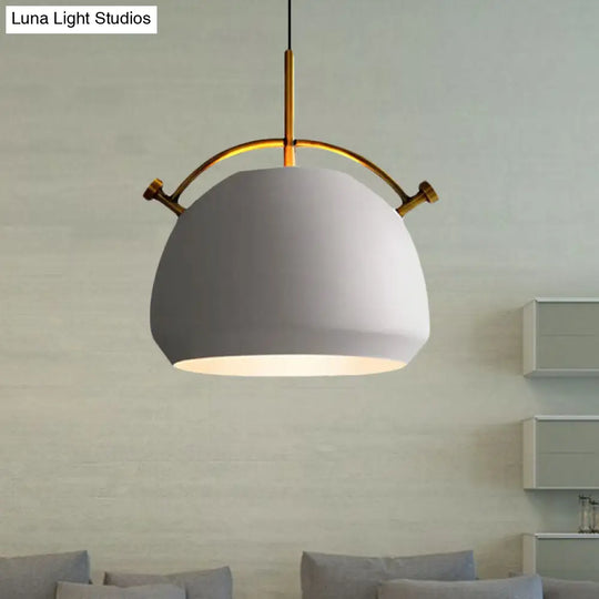 Retro Dome Shade Hanging Ceiling Light - Stylish Metal Pendant Lamp In Black/White 10/11/13 Width